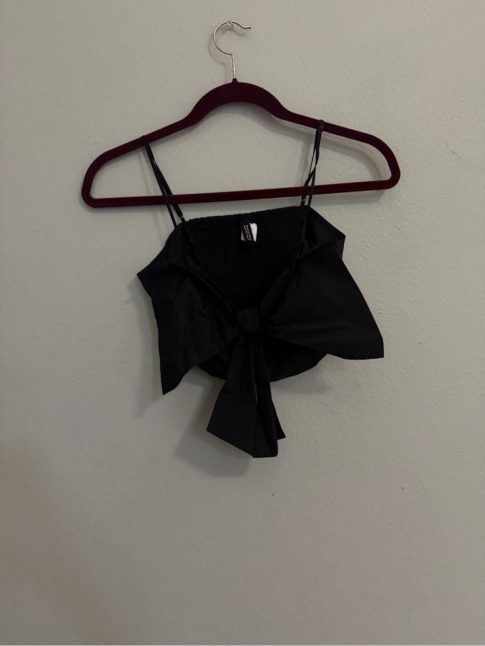 H&M Black bow Front Smocked Crop Top